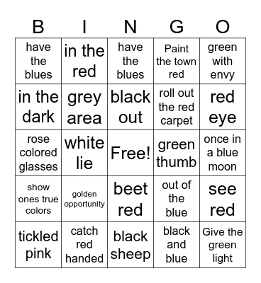 Color Idioms Bingo Card
