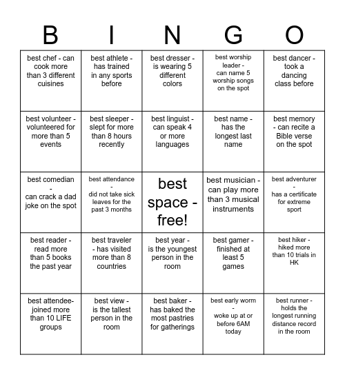 Find someone who Bingo Card