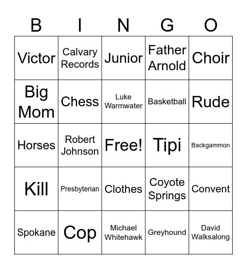 Reservation Blues (Chapters 1-7) Bingo Card