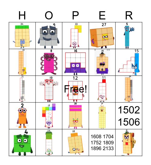 Number blocks Bingo Card