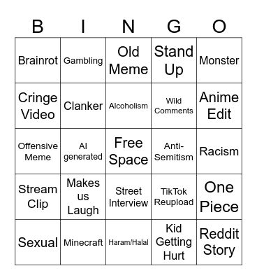 Instagram Reels bingo Card