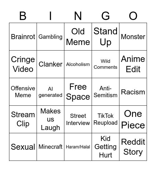 Instagram Reels bingo Card
