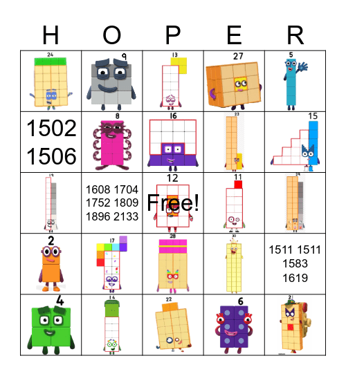 Number blocks Bingo Card
