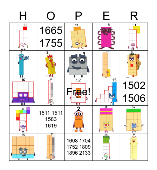 Number blocks Bingo Card