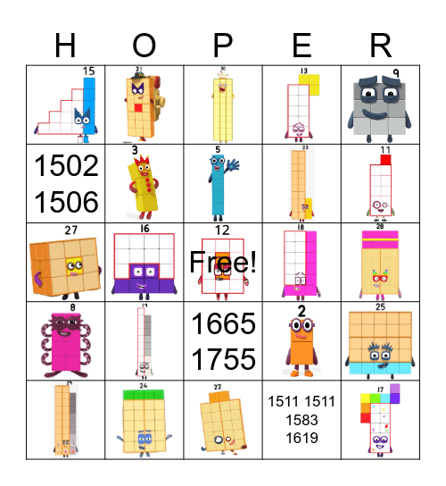 Number blocks Bingo Card