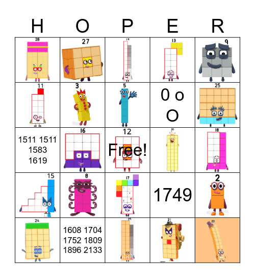 Number blocks Bingo Card