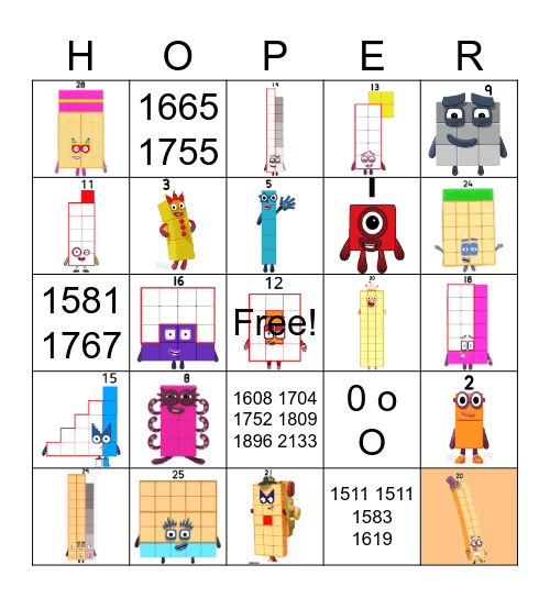 Number blocks Bingo Card