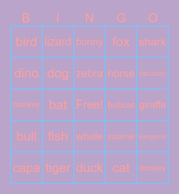 animals Bingo Card