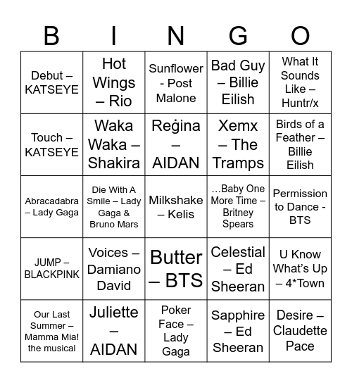 Music Bingo Card