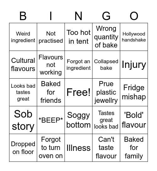 Bake off Bingo Card