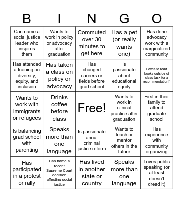 Identity & Social Justice Bingo Card