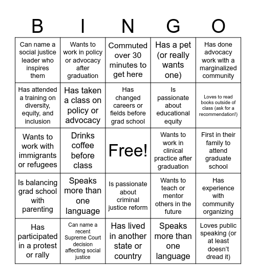 Identity & Social Justice Bingo Card