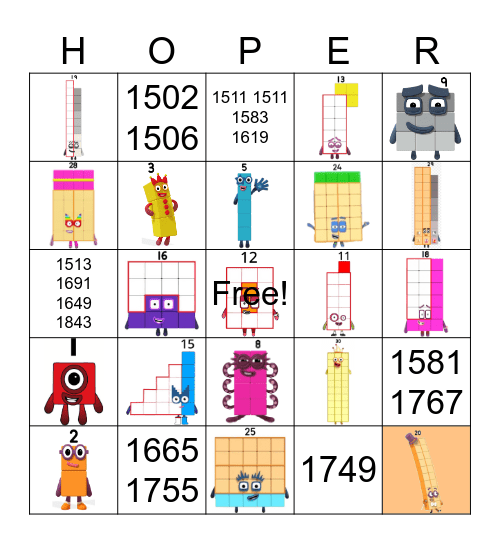 Number blocks Bingo Card