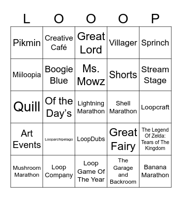 Round 1 (Nintendo Loop Anniversary) Bingo Card
