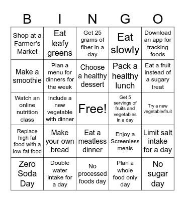 Fall 2025 Challenge - Healthy Eating Bingo Card