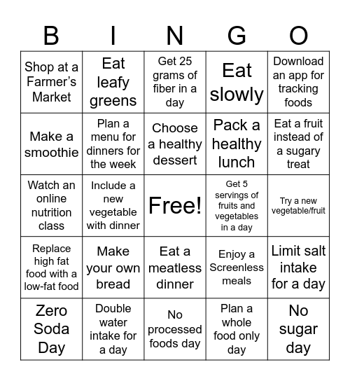 Fall 2025 Challenge - Healthy Eating Bingo Card