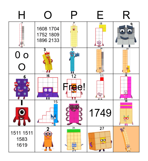 Number blocks Bingo Card