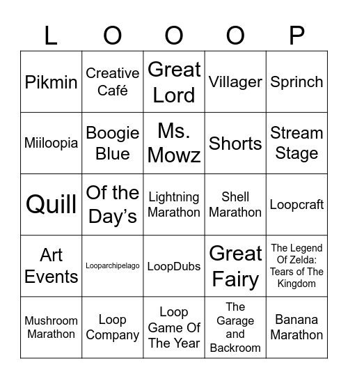 Tzukare Round 2 (Nintendo Loop Anniversary) Bingo Card