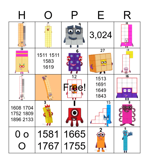Number blocks Bingo Card
