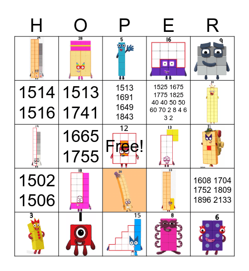 Number blocks Bingo Card