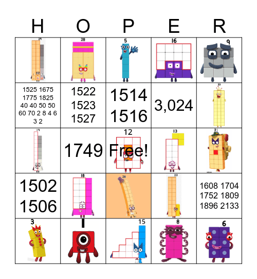 Number blocks Bingo Card