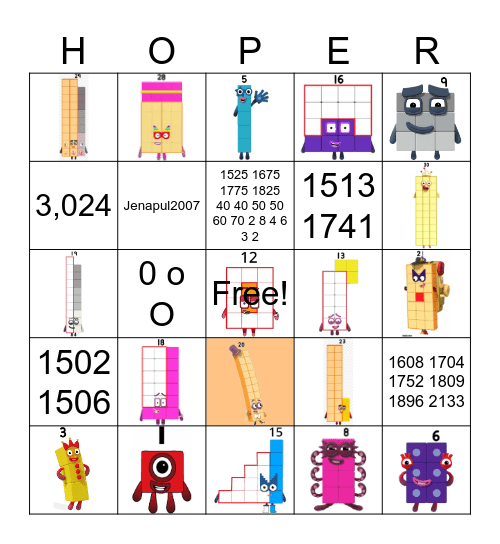 Number blocks Bingo Card