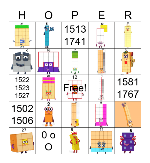 Number blocks Bingo Card