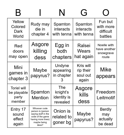 Deltaingo Bingo Card