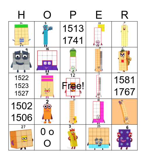 Number blocks Bingo Card