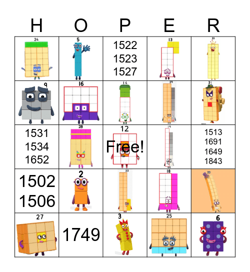 Number blocks Bingo Card