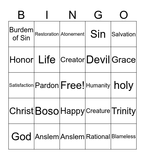Anslem: Why God became human Bingo Card
