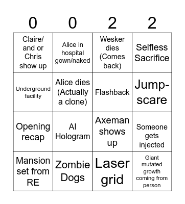 RESIDENT EVIL:THE FINAL CHAPTER Bingo Card