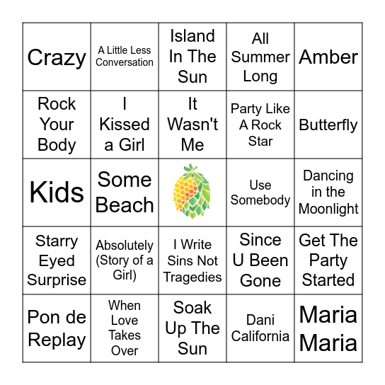 2000's Hits Bingo Card