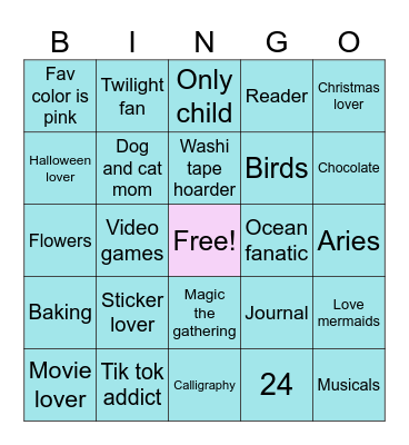 Pen Pal Bingo Card
