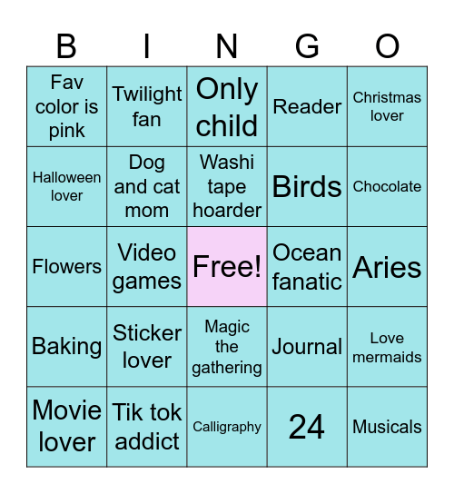 Pen Pal Bingo Card