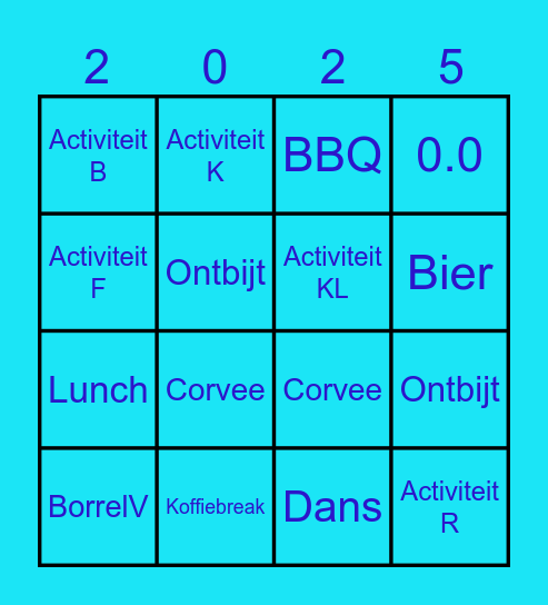 Naam: Bingo Card