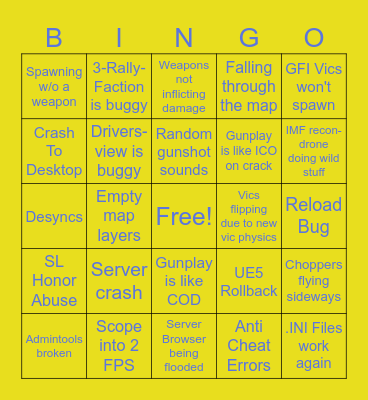 SAG UE5 Bingo Card