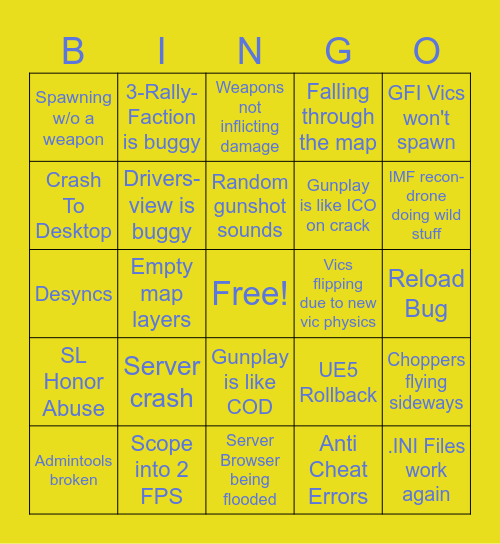 SAG UE5 Bingo Card