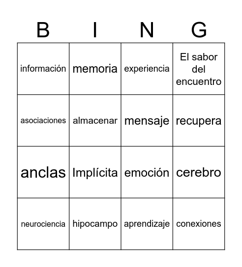 bingo de memoria Bingo Card