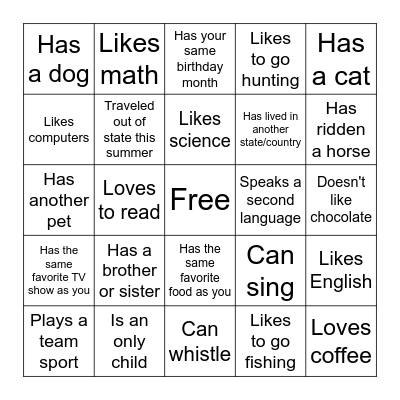 Get to Know You Bingo! Bingo Card