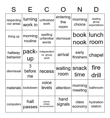 Expectations and Procedures! Bingo Card