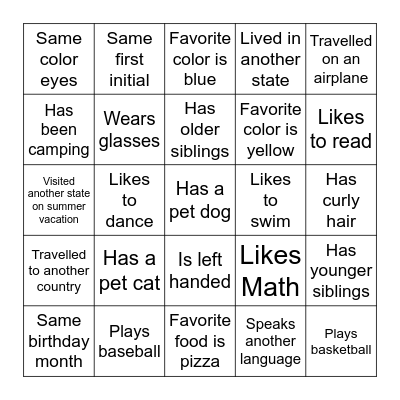 Get to Know You Bingo! Bingo Card