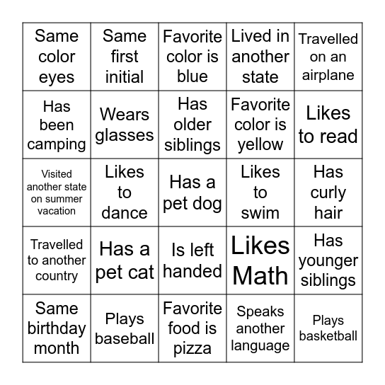 Get to Know You Bingo! Bingo Card