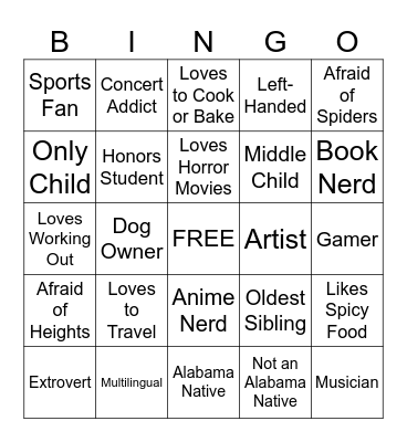 Get to Know You Bingo Card
