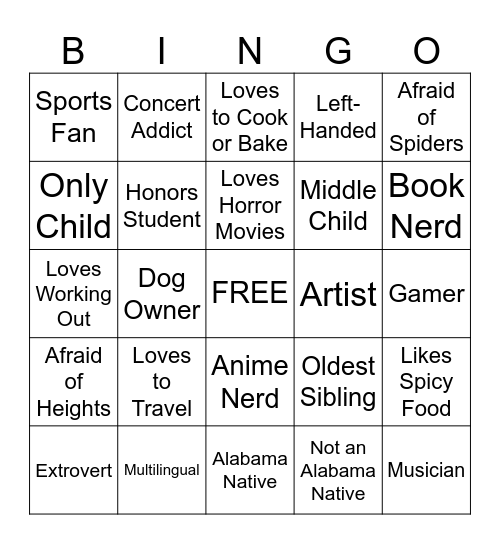 Get to Know You Bingo Card