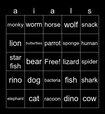 animals Bingo Card