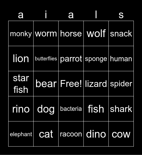 animals Bingo Card