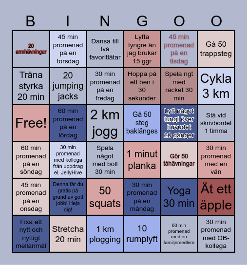 Friskvårdsbingo Octopi Bay Bingo Card