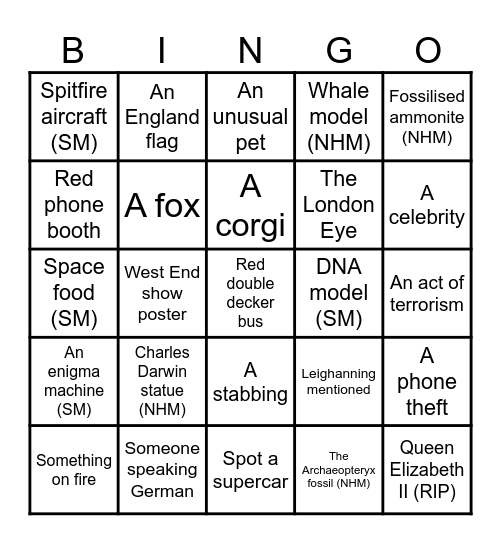 London Bingo Card