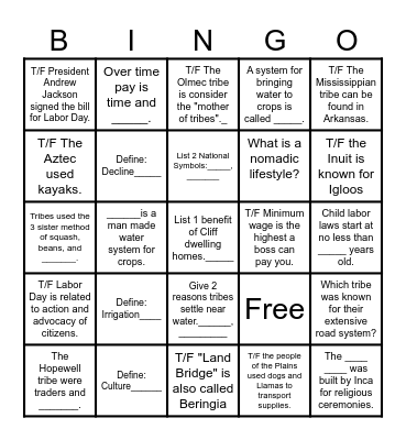 Chapter 1 review Bingo Card